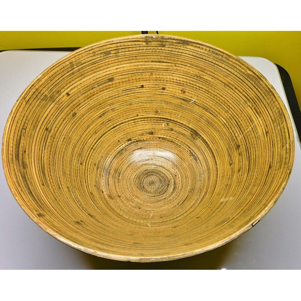 Vintage Mid Century Coiled Spun Bamboo Large Centerpiece Bowl